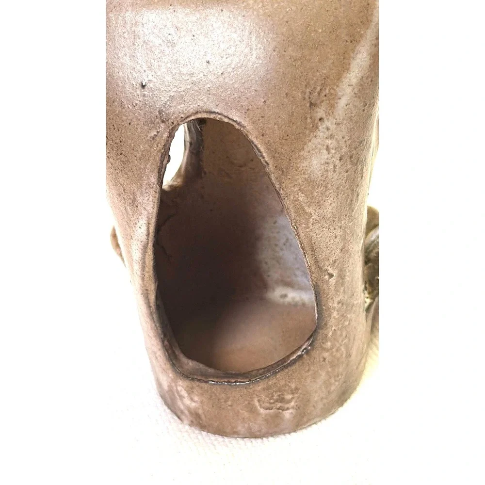 Jo Price Studio Pottery Owl Votive Holder Brown Brutalist Handmade HobbyPotter